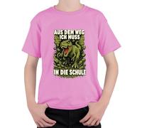 Camiseta para niños con texto en alemán "Aus dem Weg ich muss in die Schule T Rex, Rosa., 104