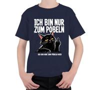 Camiseta para niños con texto en alemán "Ich bin nur zum Pöbeln Hier Schwarz Katze Kinder T-Shirt, azul marino, 152