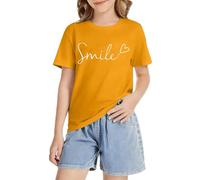 Camiseta para niños de algodón de verano de manga corta tops niñas niños camisetas sonrisa corazón estampado casual deporte cuello redondo camiseta ocio camiseta deportiva unisex transpirable camiseta