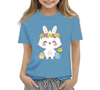 Camiseta para niños de Easter Bunny con huevos coloridos y diseño floral, camiseta suave para niñas, cómoda y elegante, para adolescentes y niñas, azul claro, 8-9 años