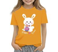 Camiseta para niños de Easter Bunny con huevos coloridos y diseño floral, camiseta suave para niñas, cómoda y elegante, amarillo, 6-7 años