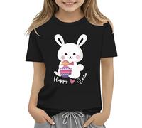 Camiseta para niños de Easter Bunny con huevos coloridos y diseño floral, camiseta suave para niñas, cómoda y elegante, Negro , 2-3 años