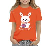 Camiseta para niños de Easter Bunny con huevos coloridos y diseño floral, camiseta suave para niñas, cómoda y elegante, naranja, 3-4 años