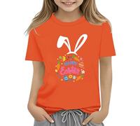 Camiseta para niños de Easter Bunny con huevos de colores y diseño floral, camiseta suave para niñas, cómoda y elegante, talla S, niña 92, naranja, 2-3 años