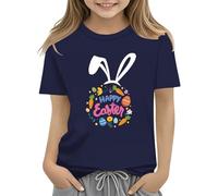 Camiseta para niños de Easter Bunny con huevos de colores y diseño floral, camiseta suave para niñas, cómoda y elegante, talla S, niña 92, marine, 8-9 años