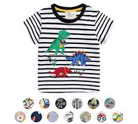 Camiseta para Niños Pequeños,Verano Muchachos Chicas Algodón Linda Dibujos Animados Animal Modelo Corto Manga Tops (F Negro Raya, 5-6 años)