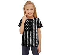 Camiseta para niños y niñas 2026 Día de la Independencia para niños pequeños 4 de julio Gráfico 3D Camisetas impresas Tops Casual Chica Camiseta amarilla, Negro , 5-6 años