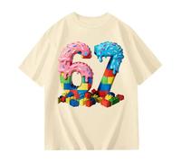 Camiseta para niños y niñas, camiseta de manga corta de verano para niñas, con lindo estampado de hielo de dibujos animados, camiseta informal, camiseta básica de algodón blanca, beige, 3-4 años