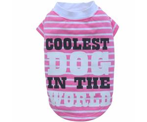 Camiseta para perros grandes rosa con rayas blancas Coolest Dog in the world - 50% Dto.