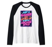 Camiseta para Videojuegos Estilo Arcade Retro de los 80 con diseño «Just a Gamer Who Levels Up» Camiseta Manga Raglan