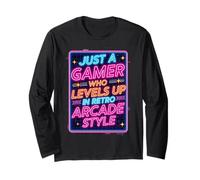 Camiseta para Videojuegos Estilo Arcade Retro de los 80 con diseño «Just a Gamer Who Levels Up» Manga Larga