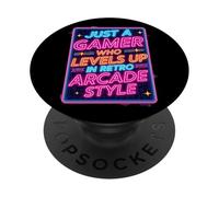 Camiseta para Videojuegos Estilo Arcade Retro de los 80 con diseño «Just a Gamer Who Levels Up» PopSockets PopGrip Adhesivo