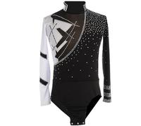 Camiseta Patinaje ArtíStico para Hombre, Mosaico Terciopelo Moda Falsa Dos Piezas, Mono Manga Larga Gimnasia Ritmica Traje Danza