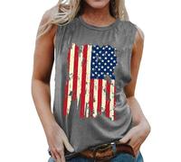 Camiseta Patriótica Camiseta Sin Mangas Chaleco Con Bandera Estrella Rayas Estampado Top Sin Tirantes, gris, S