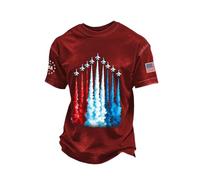 Camiseta patriótica con Estampado gráfico de Manga Corta, Informal, para el Día de la Independencia el Día de los Veteranos. (Red, L)