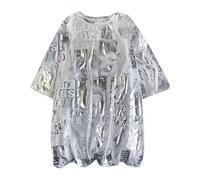 Camiseta Personalizada Casual Manga Corta Camiseta Versión Grande Estilo Hip-Hop Como Top Suelto Para Ocio Ropa De Calle Mujer Cuello V Estampado Camisetas Mujer, plata, S