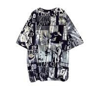 Camiseta Personalizada Casual Manga Corta Camiseta Versión Grande Estilo Hip-Hop Como Top Suelto Para Ocio Ropa De Calle Mujer Cuello V Estampado Camisetas Mujer, Negro , XL