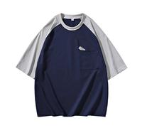 Camiseta Personalizada Hombre - Camiseta de Manga Corta Ancha y Moderna con Bloques de Color para Hombre Camiseta para Personas con sobrepeso (Blue 6XL)
