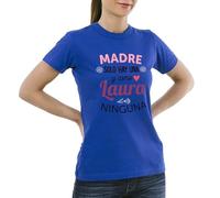 Camiseta Personalizada para Mamá con Nombre, Frase Divertida, Blanca, Rosa o Azul/Camiseta 'Madre Solo Hay una, y como... Ninguna' con Nombre de mamá (FR/ES, Letras, XL, Regular, Regular, Azul)