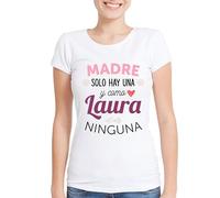Camiseta Personalizada para Mamá con Nombre, Frase Divertida, Blanca, Rosa o Azul/Camiseta 'Madre Solo Hay una, y como... Ninguna' con Nombre de mamá (FR/ES, Letras, M, Regular, Regular, Blanca)