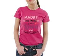 Camiseta Personalizada para Mamá con Nombre, Frase Divertida, Blanca, Rosa o Azul/Camiseta 'Madre Solo Hay una, y como... Ninguna' con Nombre de mamá (FR/ES, Letras, L, Regular, Regular, Rosa)