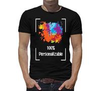 Camiseta Personalizada · Personalizable con Tus Fotos y Textos · A Todo Color Serigrafía - No usamos Transfers ni Pegatinas - Manga Corta - Unisex (FR/ES, Letras, L, Regular, Regular, Negro)