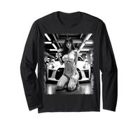Camiseta Pin-up Girl & Sports Car - JDM Girl & JDM Cars B&W V1 Manga Larga