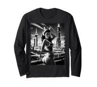 Camiseta Pinup Girl para Hombre - Retrofuturismo Pin up Girl #1 BW Manga Larga
