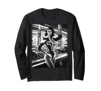 Camiseta Pinup Girl para Hombre - Retrofuturismo Pin up Girl #2 BW Manga Larga