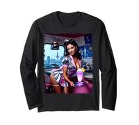 Camiseta Pinup Girl para Hombre - Sexy Brunette Waitress Pin up Manga Larga