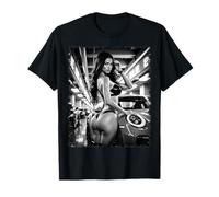 Camiseta Pinup Girls & Exotic Cars, sexy bikini para niña y coche en blanco y negro Camiseta