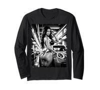Camiseta Pinup Girls & Exotic Cars, sexy bikini para niña y coche en blanco y negro Manga Larga