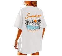 Camiseta Playa Camisetas Gráficas de Gran Tamaño para Mujeres Camisas Estéticas Baggy Verano Algodón Vacaciones Tops Pendientes Neón, Blanco, XXL