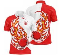 Camiseta Polo de Bowling Impresa en 3D con Bolas Bolos Llama y Patrón de Águila Manga Corta Uniforme para Jugadores de Bowling y Aficionados Sudadera Deportiva