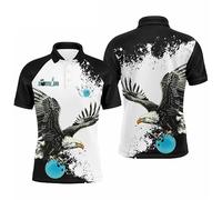 Camiseta Polo de Bowling Impresa en 3D con Bolas Bolos Llama y Patrón de Águila Manga Corta Uniforme para Jugadores de Bowling y Aficionados Sudadera Deportiva