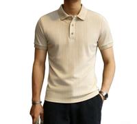Camiseta polo de manga corta para hombre, de punto acanalado, con botones, solapa, casual, de negocios, color sólido, para vacaciones, oficina y uso de fin de semana (L caqui)