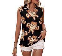 Camiseta Polo sin Mangas para Mujer Shiba Dog Buff Bodybuilder, Camiseta de Tenis con Botones, Camiseta sin Mangas Informal para Entrenar