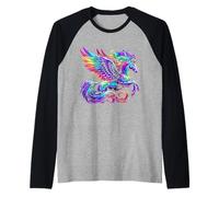Camiseta psicodélico de Unicornio arcoíris Pegasus - Arte de fantasía único Camiseta Manga Raglan