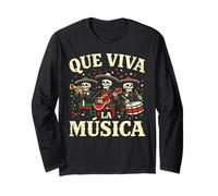 Camiseta Que Viva la Música Cinco De Mayo Skeleton Mariachi Band Manga Larga