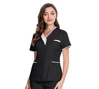 Camiseta quirúrgica para mujer, cuello en V, parte superior de algodón, uniforme médico médico, hospital, spa, salón de masaje, ropa de belleza para mujer, Negro, M
