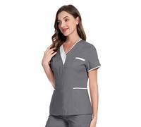 Camiseta quirúrgica para mujer, cuello en V, parte superior de algodón, uniforme médico médico, hospital, spa, salón de masaje, ropa de belleza para mujer, gris, S