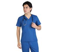 Camiseta quirúrgica unisex para hospital, camiseta elástica con cuello en V para hombres y mujeres, uniforme médico dental para enfermeras y médicos, azul real, XL