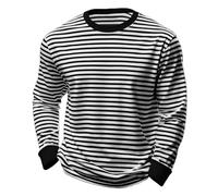 Camiseta Rayas Hombre Camisetas de Cuello Redondo y Manga Larga Sudaderas Striped Mujer Casual T-Shirt Holgado Elegante Pullovers Tops Disfraz de Carnaval San Valentín para Adulto (A02-Black, S)