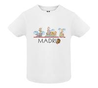 Camiseta Recuerdo Ciudad de España Madrid con Fuentes Ilustradas, algodón, Unisex y niño, Color Blanco (FR/ES, Edad, 18 Meses, Blanco, Bebés)