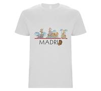 Camiseta Recuerdo Ciudad de España Madrid con Fuentes Ilustradas, algodón, Unisex y niño, Color Blanco (FR/ES, Edad, 3 años, 5 años, Blanco, Kids)