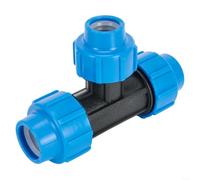 Camiseta reductora de 90 grados a base de PP para tuberías de PE adecuada para circuitos de agua potable y redes de distribución de agua al aire libre (25 mm x 20 mm x 25 mm)