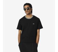 Lacoste Camiseta de algodón con cuello acanalado de ajuste regular, color negro, Negro, M