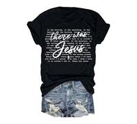 Camiseta retro con texto en inglés "There was Jesus Believe in Faith" para mujer, versículo bíblico, cita cristiana, disfraces divertidos de Halloween, blusas y camisas para mujer, Negro, S