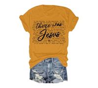 Camiseta retro con texto en inglés "There was Jesus Believe in Faith" para mujer, versículo bíblico, cita cristiana, disfraces divertidos de Halloween, blusas y camisas para mujer, amarillo, S