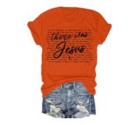 Camiseta retro con texto en inglés "There was Jesus Believe in Faith" para mujer, versículo bíblico, cita cristiana, disfraces divertidos de Halloween, blusas y camisas para mujer, naranja, S
